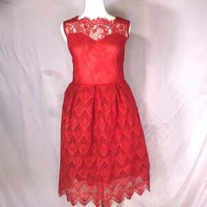 Prom Red Lace Sleeveless Fit-and-Flare Dress Size Large